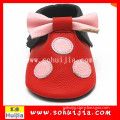 Factory wholesale latest western red and pink dot cow leather bow hot baby prewalker shoes